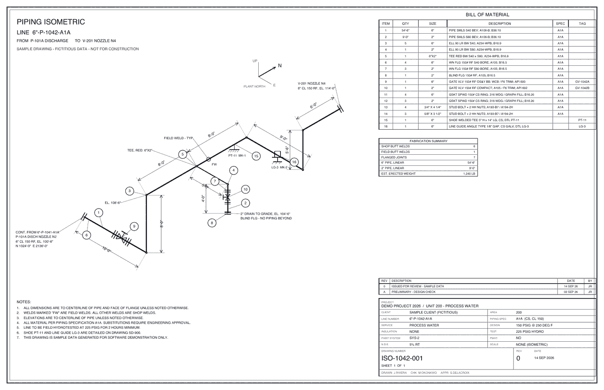 Sample isometric drawing ISO-1042-001